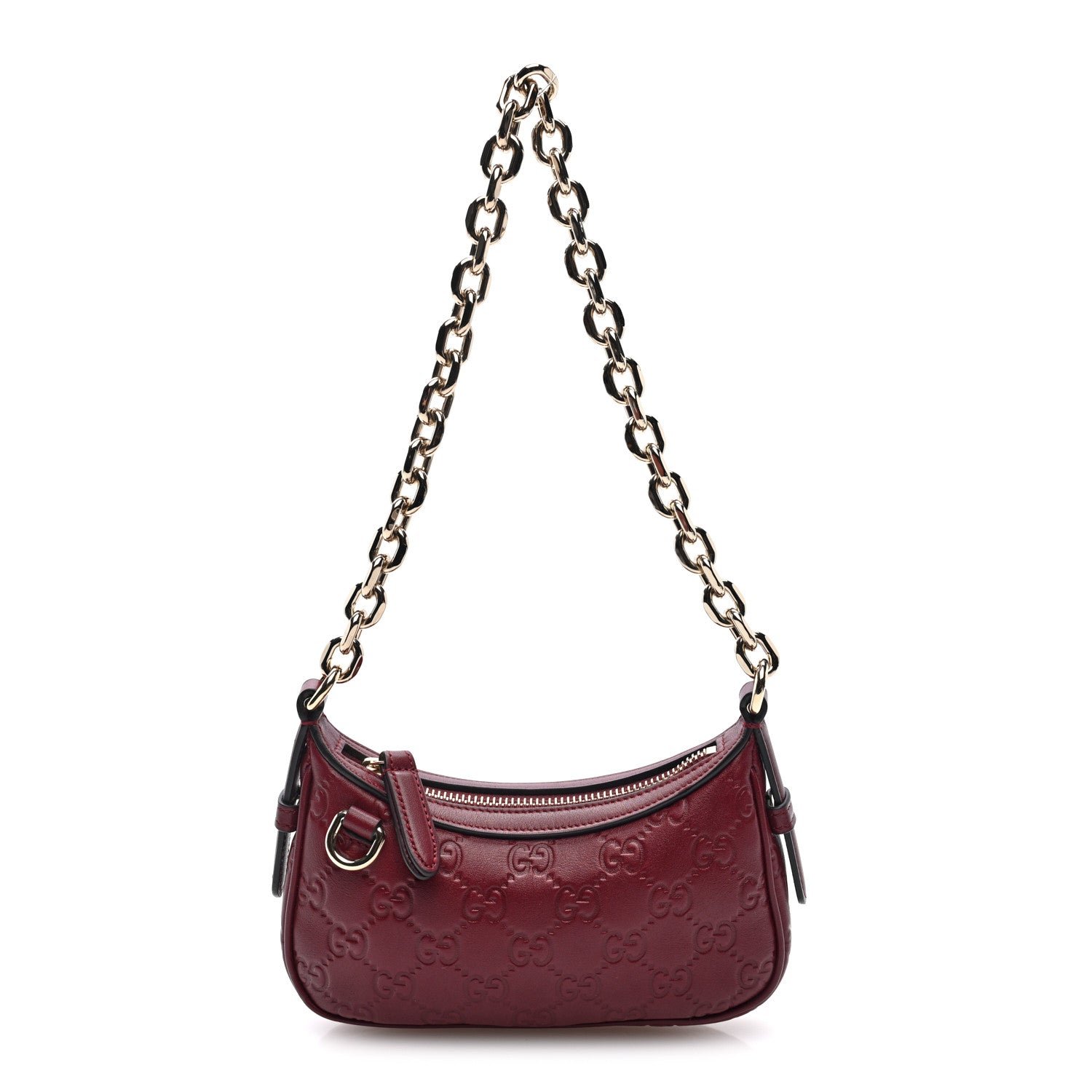 Gucci GG Calfskin Embossed Emblem Mini Shoulder Bag Rose Ancora