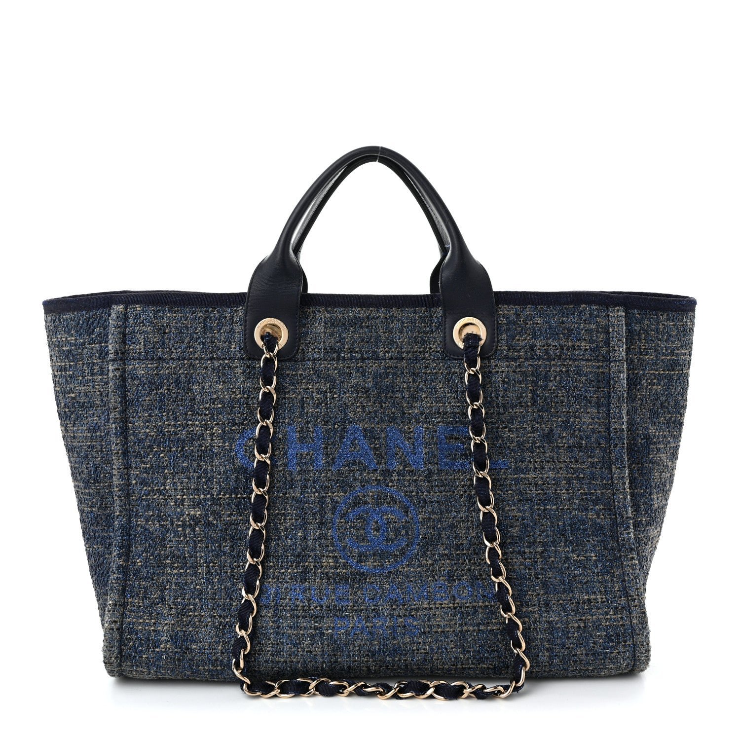 Chanel Lurex Canvas Medium Deauville Tote Navy Blue