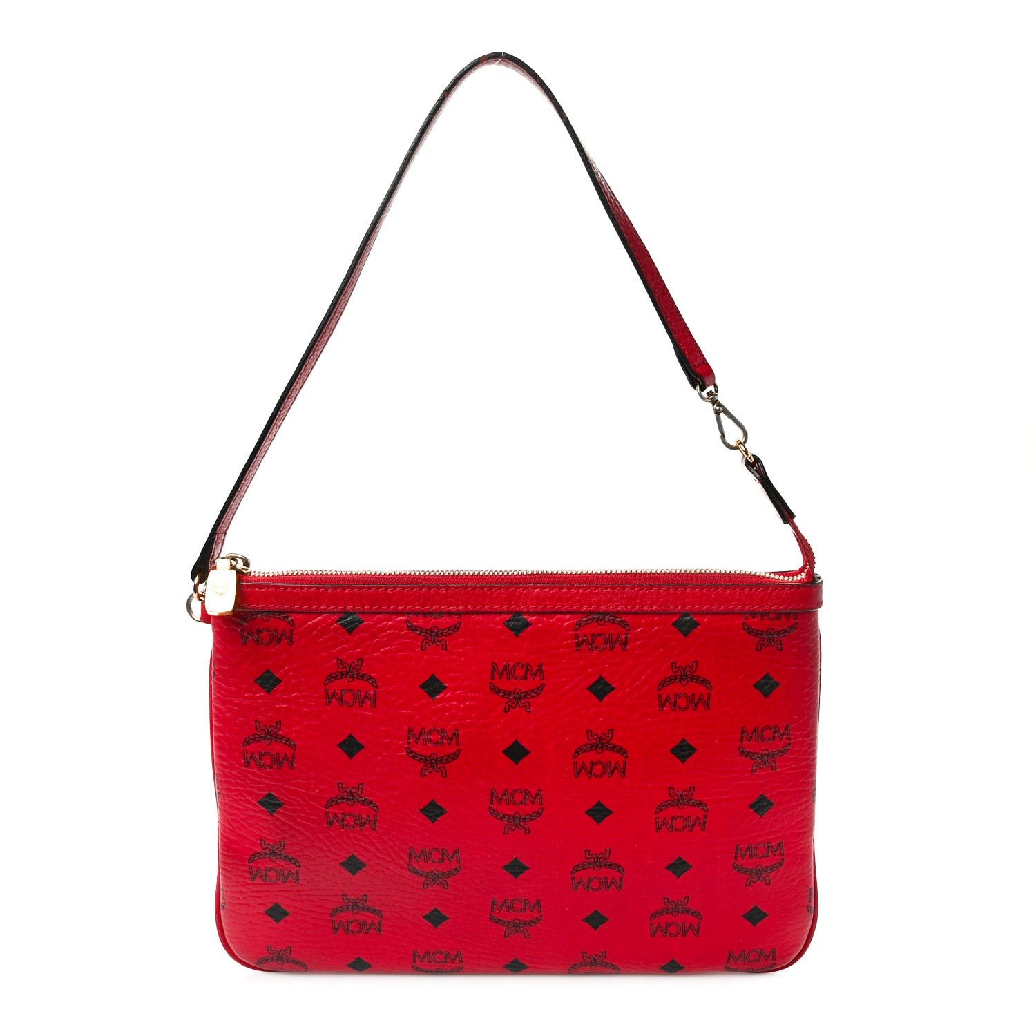 MCM Visetos Liz Shopper Tote Pouch Ruby Red