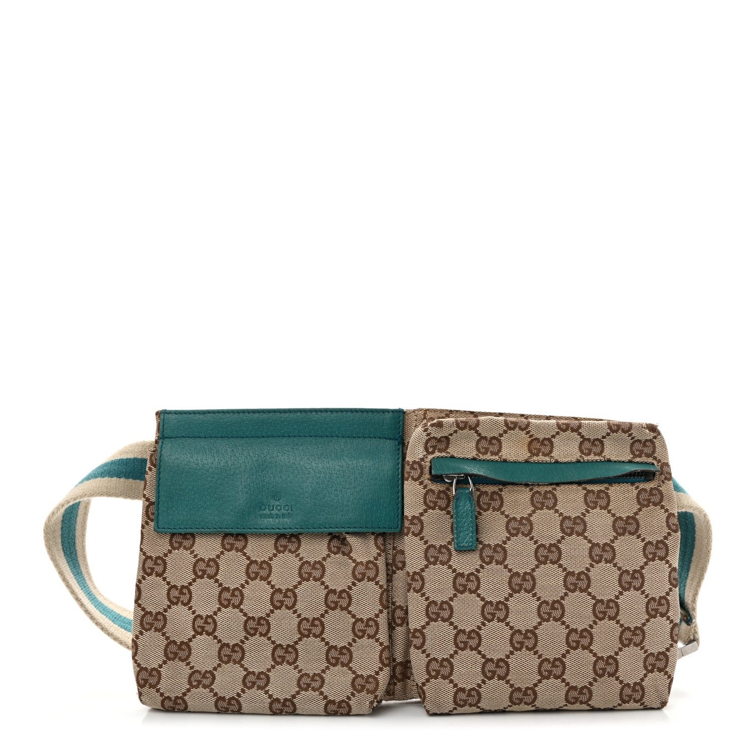 Gucci GG Monogram Web Double Pocket Belt Bag Turquoise
