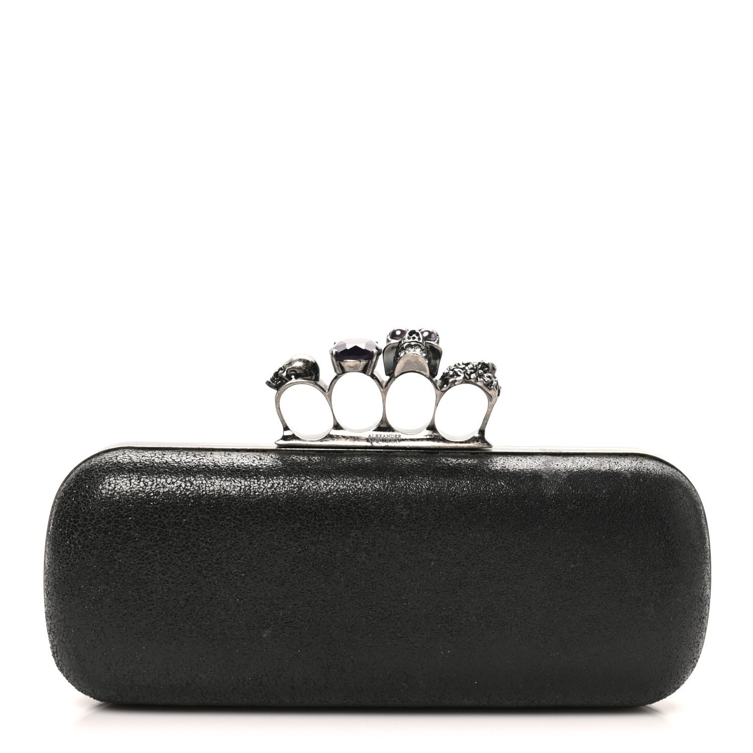 Alexander McQueen Metallic Lambskin Skull Knuckle Box Clutch Black
