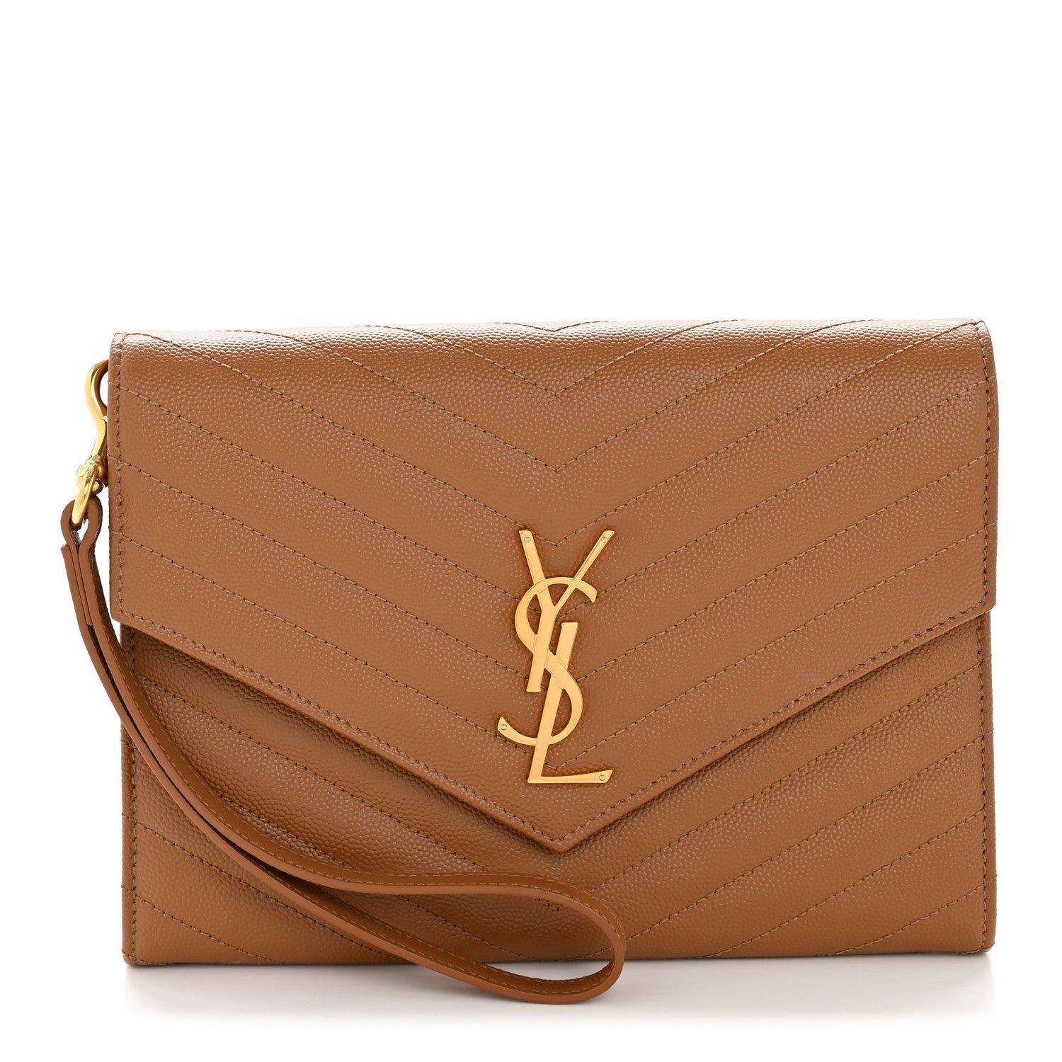 Saint Laurent Grain De Poudre Matelasse Chevron Monogram Envelope Clutch Natural Dark