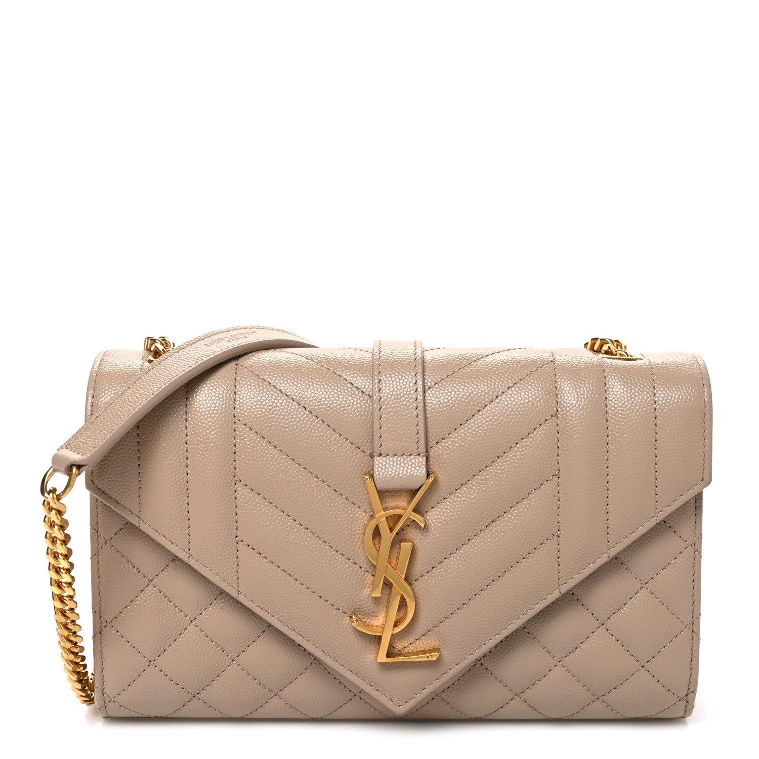 Saint Laurent Grain De Poudre Textured Mixed Matelasse Triquilt Small Monogram Satchel Dark Beige