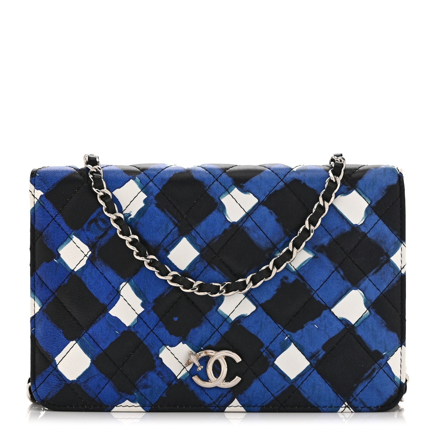 Chanel Printed Lambskin Airlines Wallet On Chain WOC White Blue Black