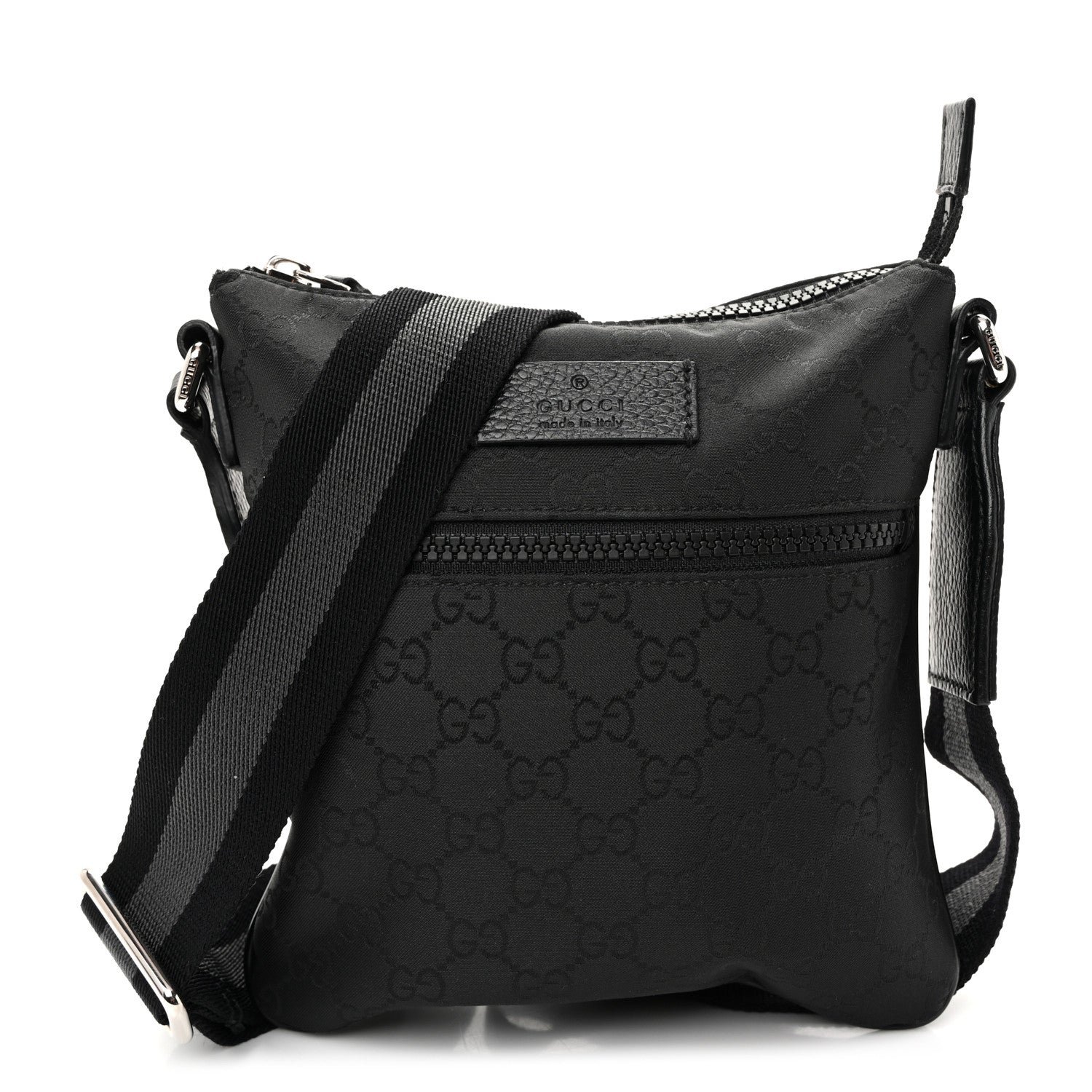 Gucci Nylon Monogram Mini Flat Messenger Bag Black