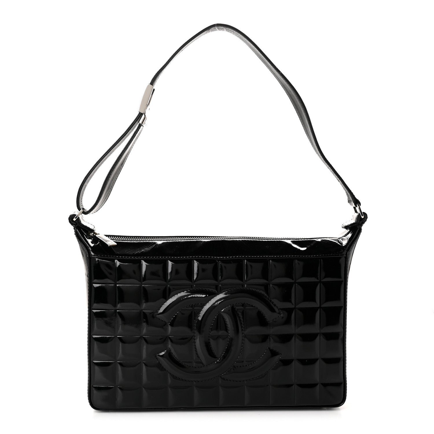 Chanel Patent Chocolate Bar Quilted Shoulder Bag Black