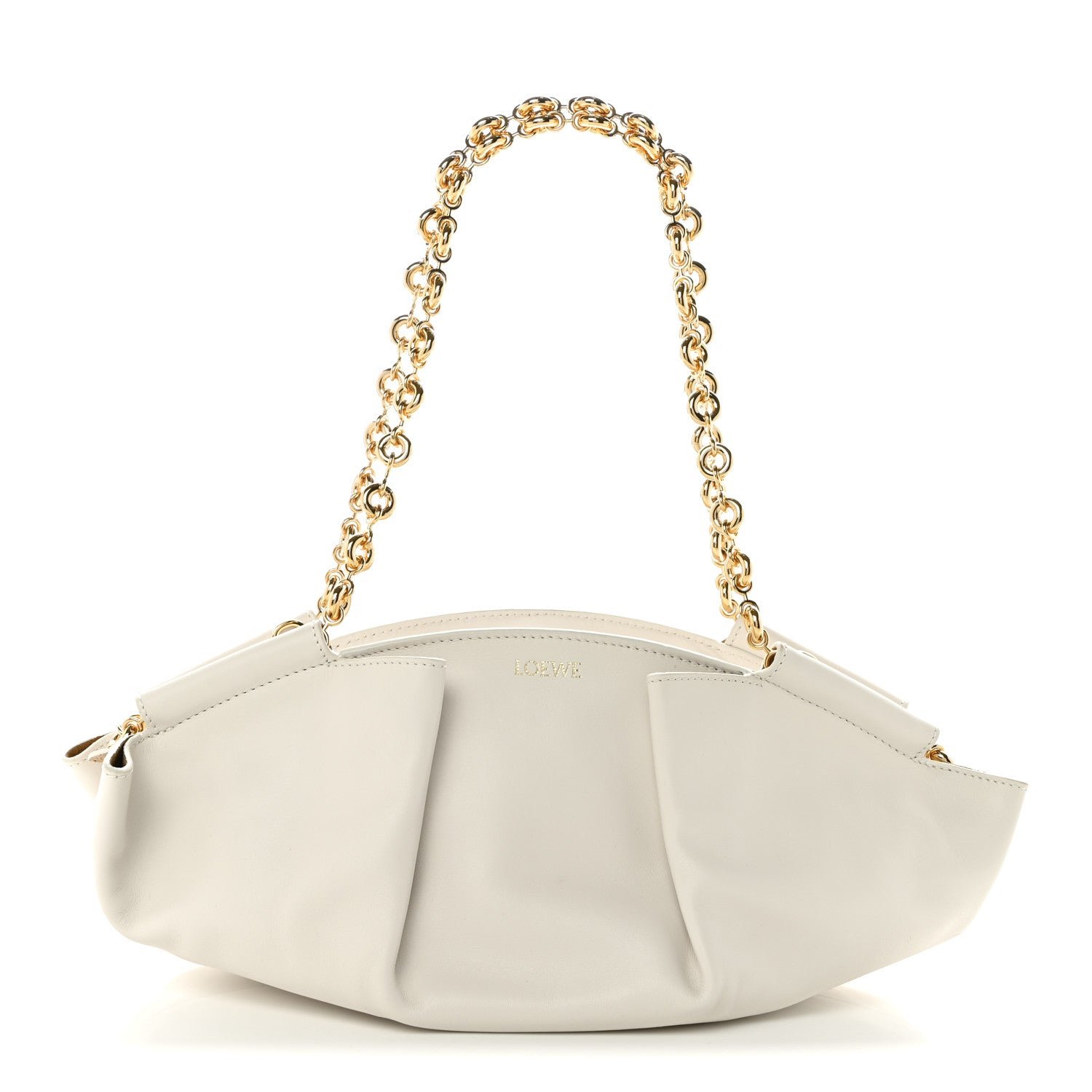 Loewe Shiny Nappa Calfskin Small Paseo Bag With Chain Soft White