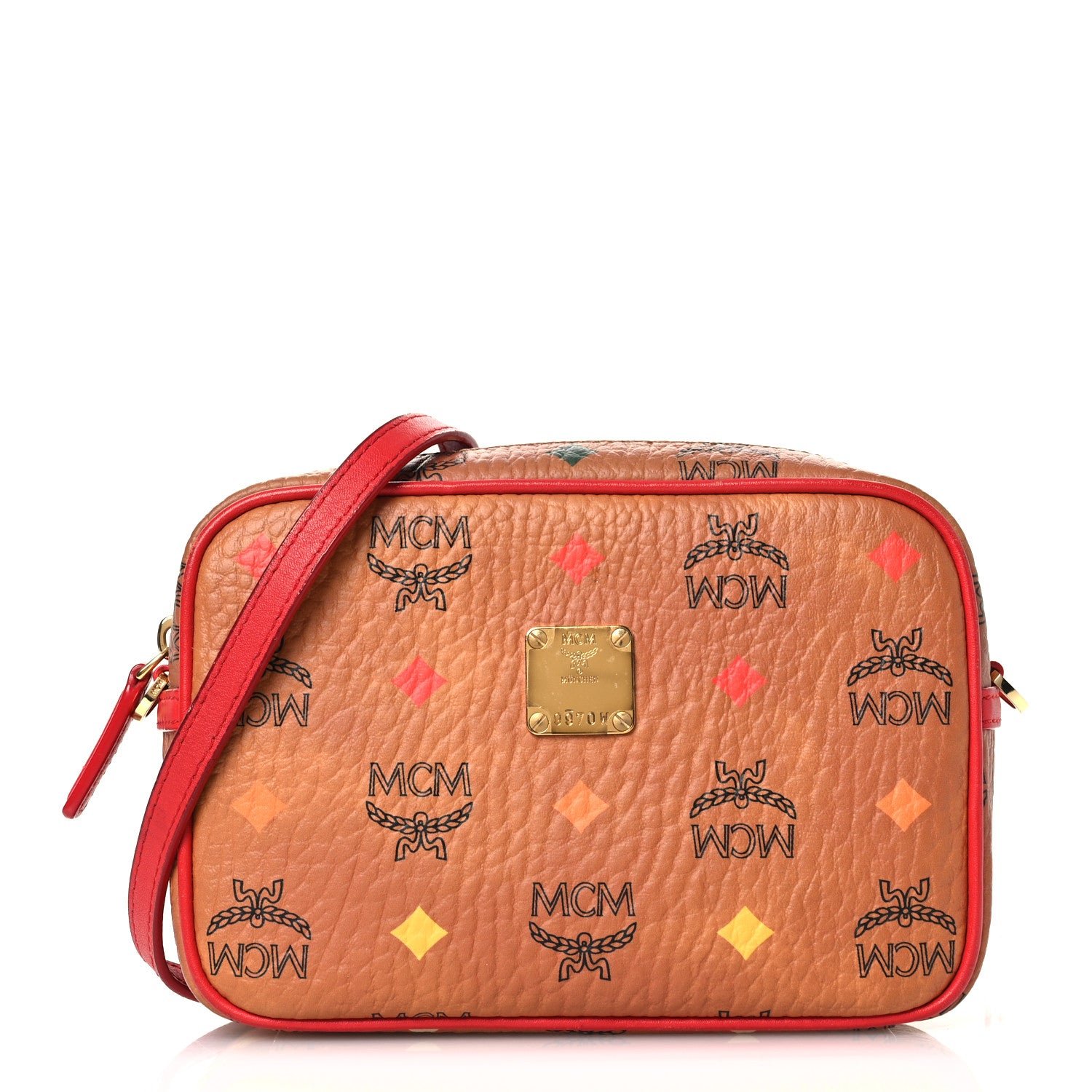 MCM Skyoptic Visetos Spectrum Diamond Camera Bag Cognac Red