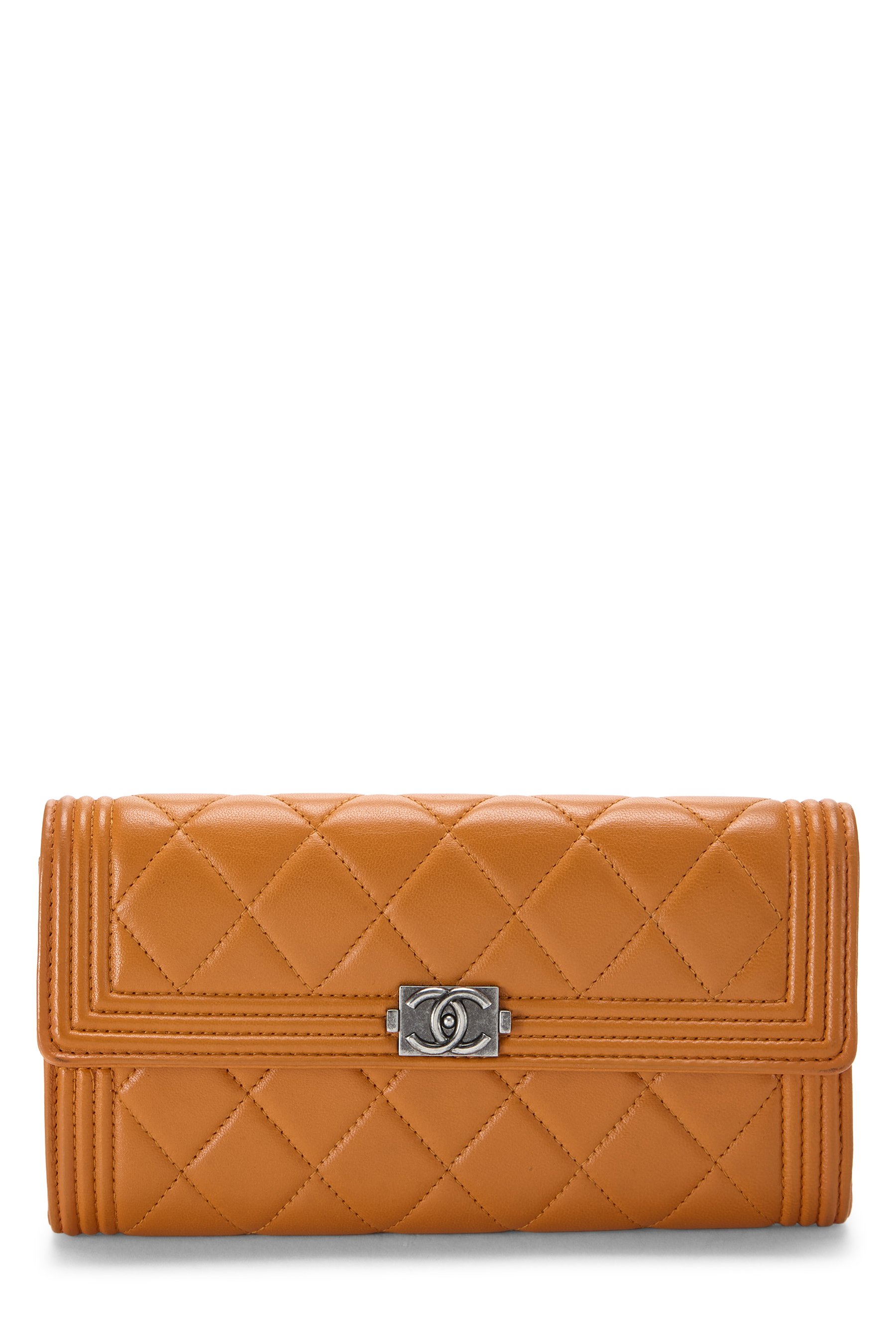 Chanel Orange Quilted Lambskin Boy Wallet