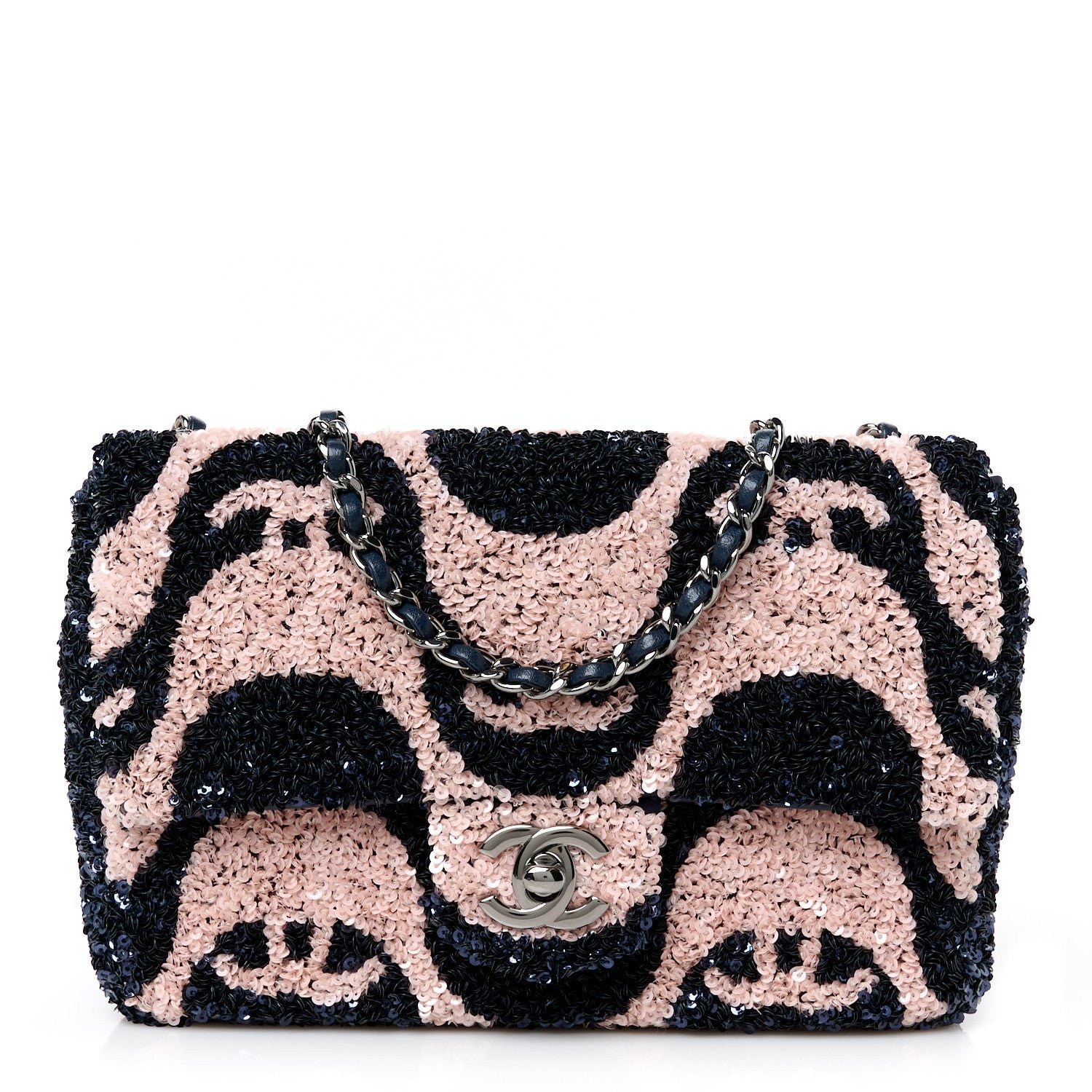 Chanel Sequin Mini Rectangular Flap Navy Pink