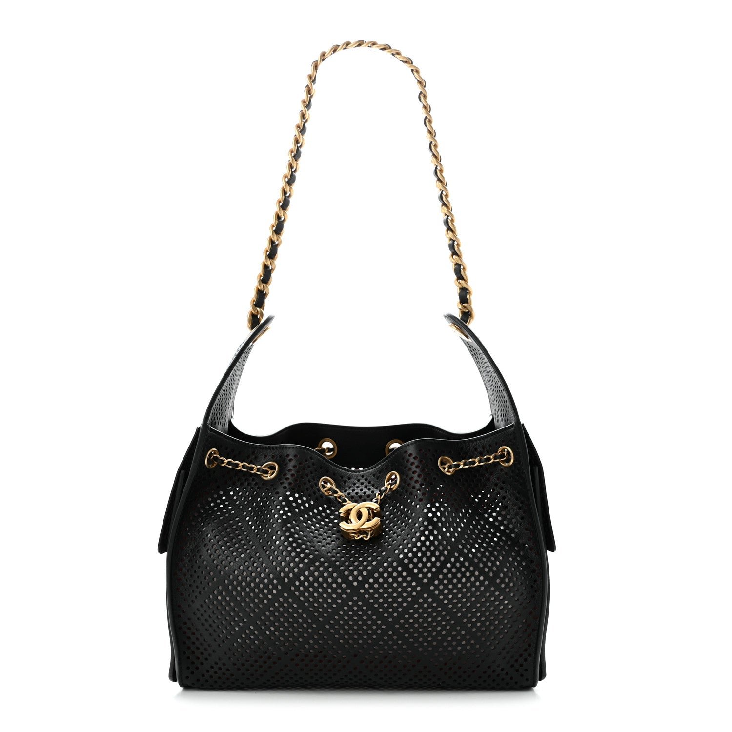 Chanel Perforated Calfskin Small Chanel 25 Handbag Black