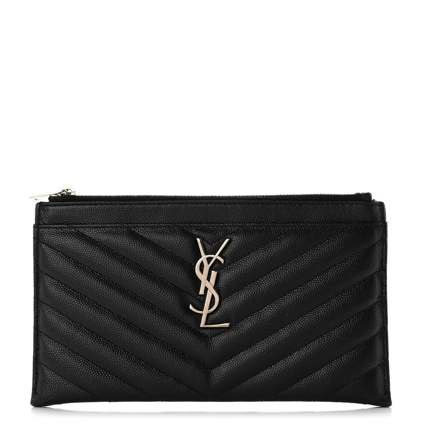 Saint Laurent Grain De Poudre Chevron Monogram Bill Pouch Black