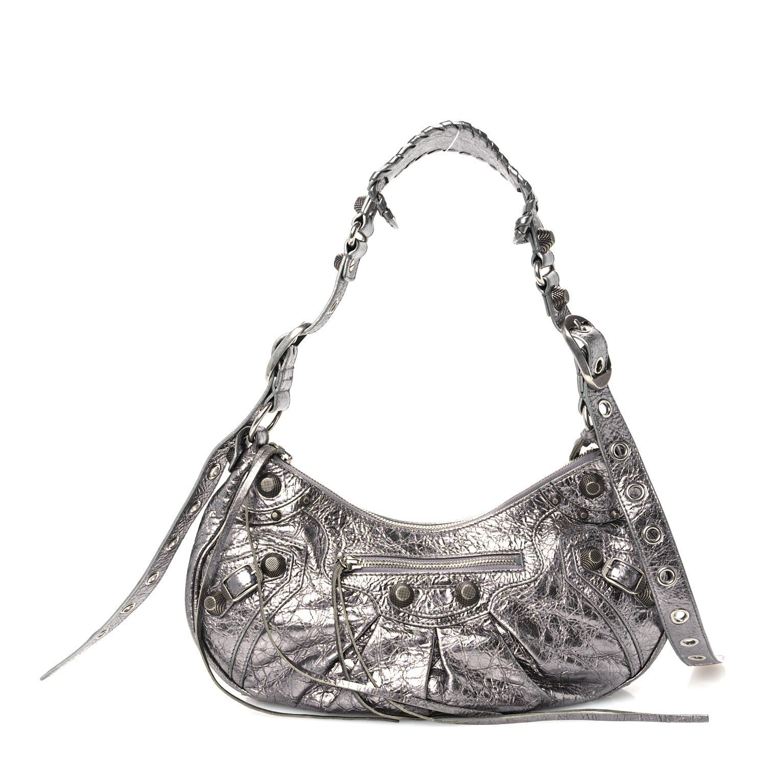 Balenciaga Metallic Agneau Arena Small Le Cagole Shoulder Bag Silver