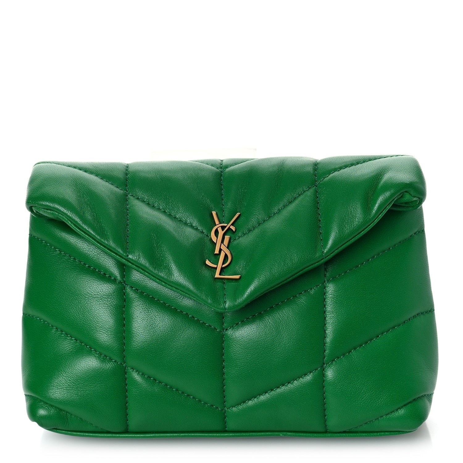 Saint Laurent Lambskin Monogram Loulou Puffer Pouch Clutch New Vert