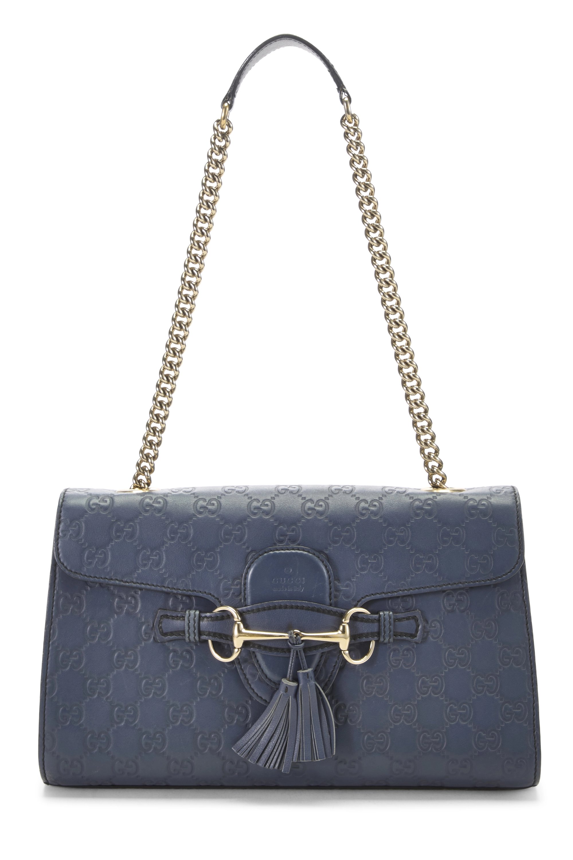 Blue Guccissima Leather Emily Chain Shoulder Bag