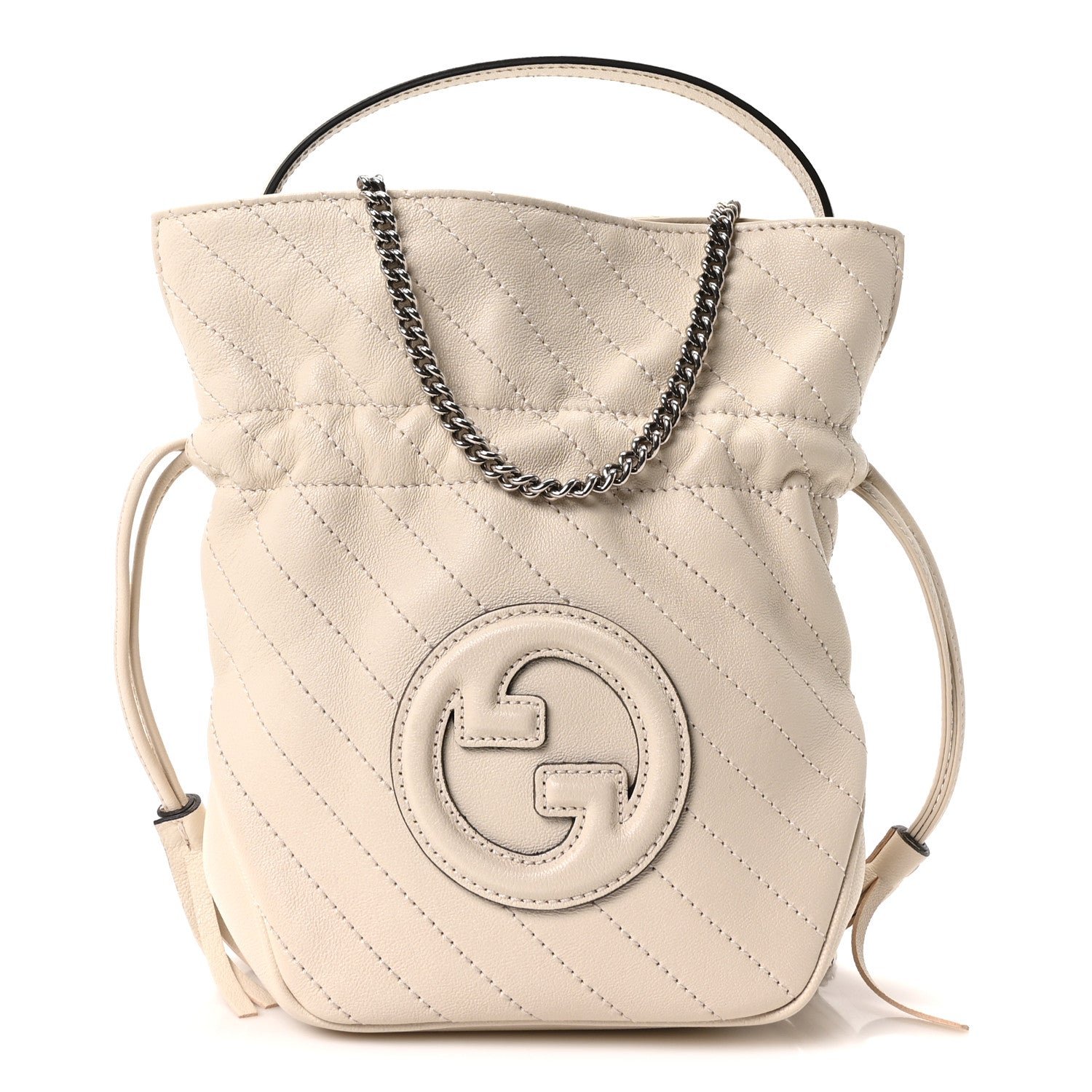 Gucci Sakai Be Green Calfskin Diagonal Stitched Mini Blondie Bucket Bag Mystic White