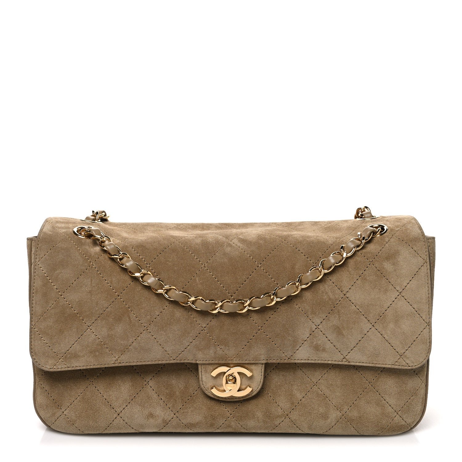 Chanel Suede Calfskin Small Souplissimo Maxi Flap Dark Beige