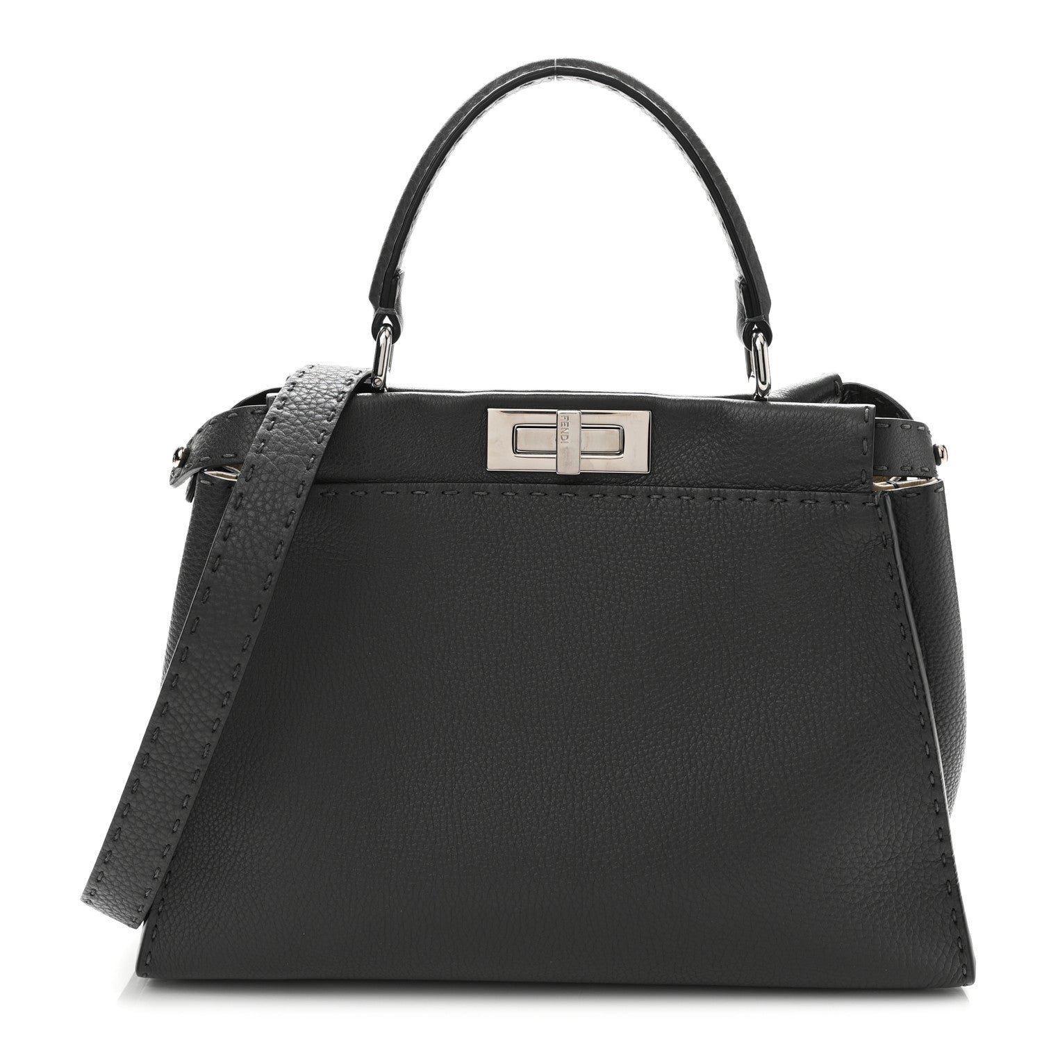 Fendi Cuoio Romano Selleria Bi-Color Medium Peekaboo Iconic Satchel Asphalt Milk