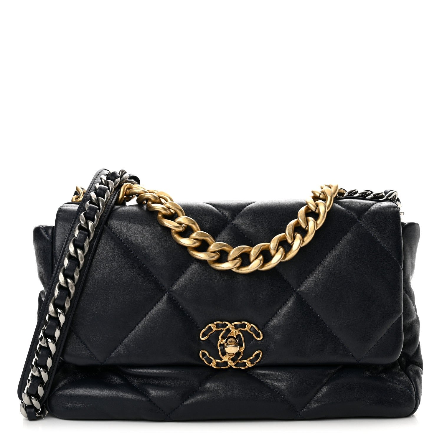 Chanel Goatskin Quilted Large Chanel 19 Flap Dark Blue