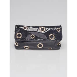 Stella McCartney Stella McCartney Black Vinyl Fold Over Grommet Clutch Bag	