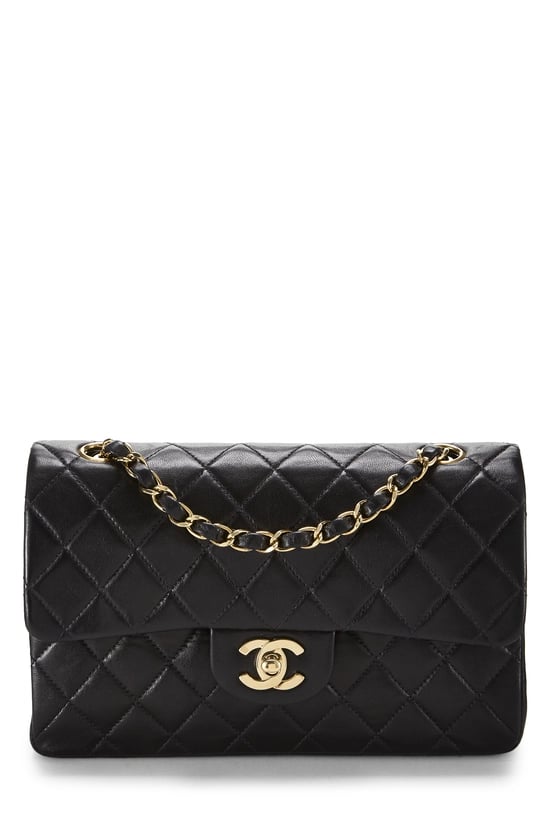 Black Quilted Lambskin Classic Double Flap Small