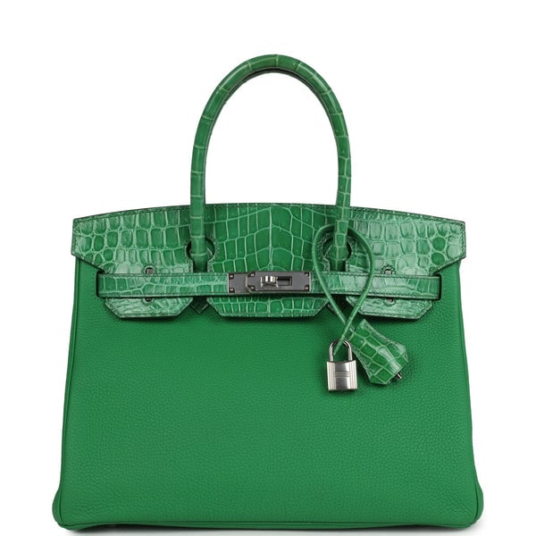 Hermes Pre-owned Hermes Birkin 30 Bambou Togo and Shiny Niloticus Crocodile Touch Palladium Hardware