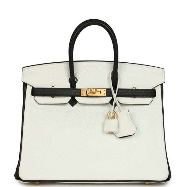 Hermes Hermes Special Order (HSS) Birkin 25 Bi-Color White and Black Clemence Brushed Gold Hardware