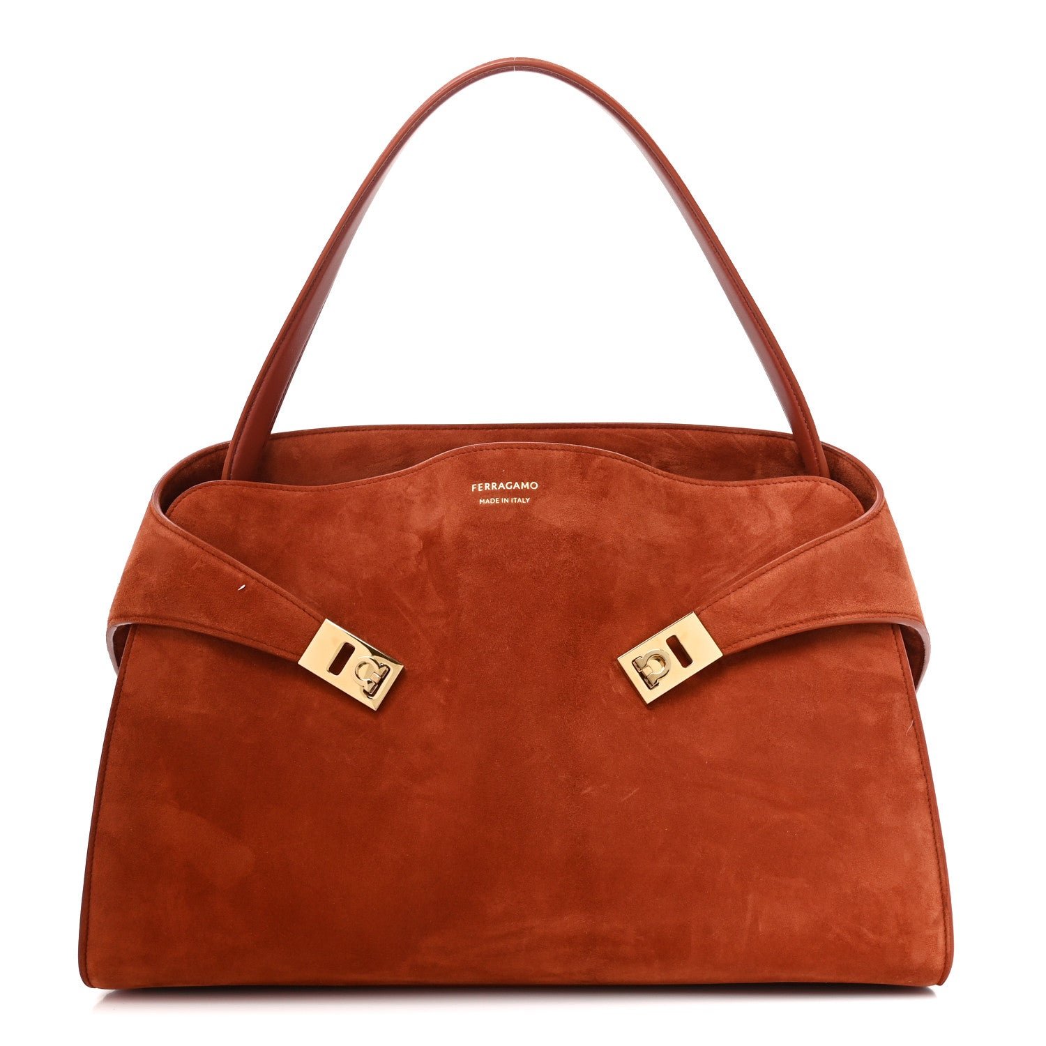 Salvatore Ferragamo Salvatore Ferragamo Suede Large Hug Soft Shoulder Bag Brick