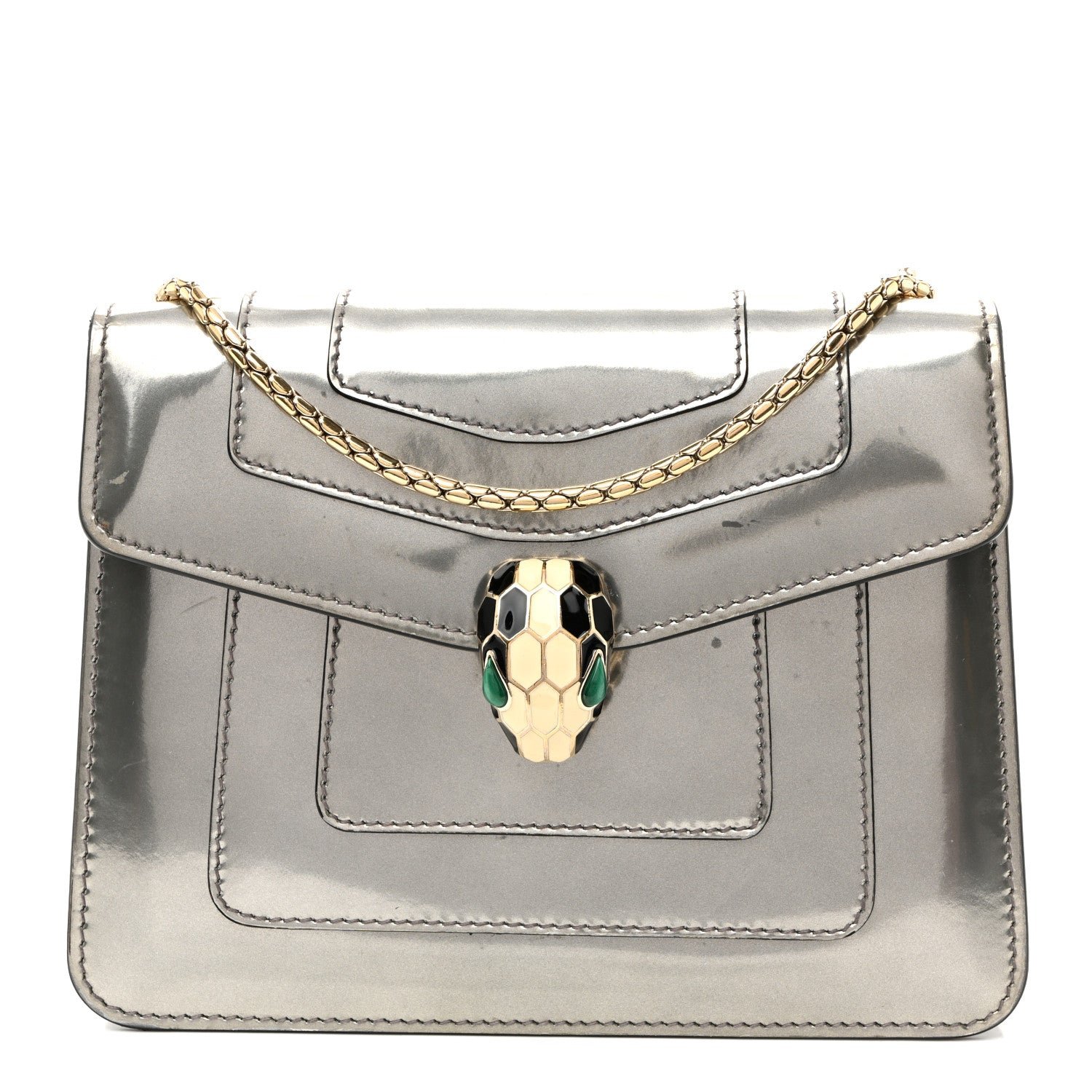 Bulgari Metallic Calfskin Small Serpenti Forever Snake Strap Crossbody Bag Silver