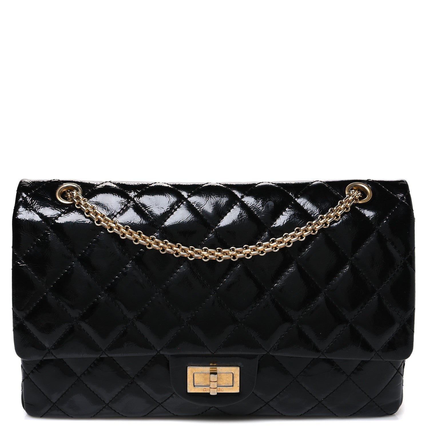 Chanel Distressed Patent Quilted 2.55 Reissue 227 Flap Black