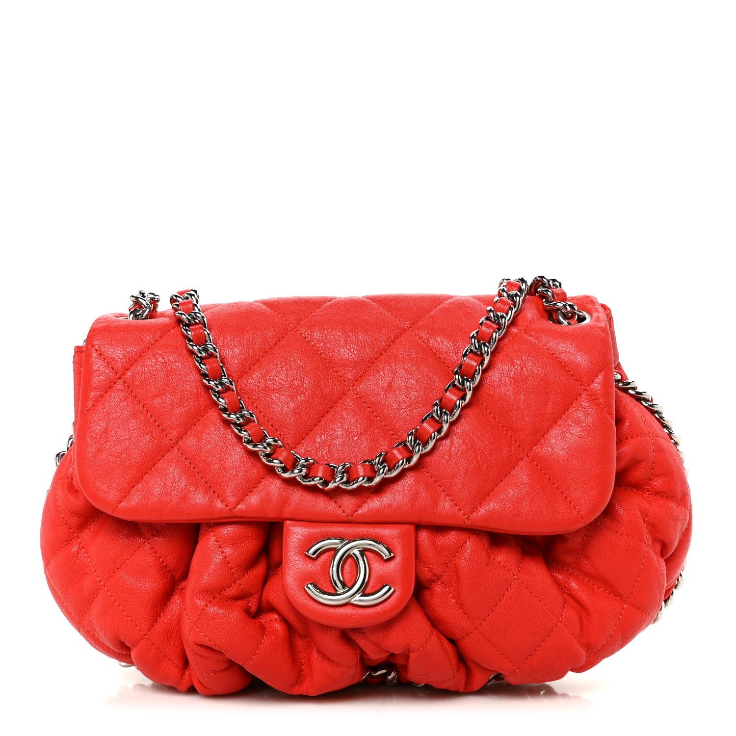 Chanel Washed Lambskin Quilted Medium Chain Around Messenger Red