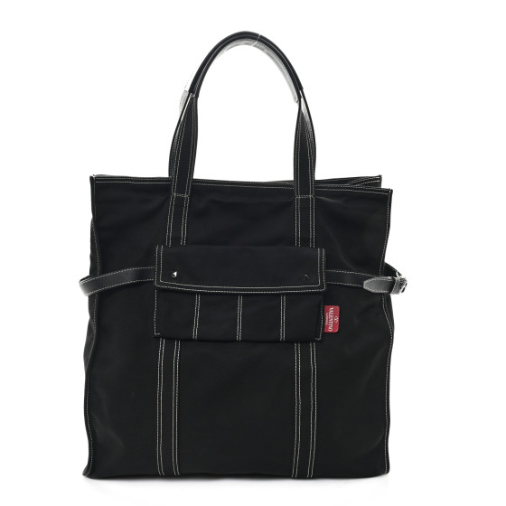 Valentino Garavani Canvas Calfskin Rockstud Large Tote  Black
