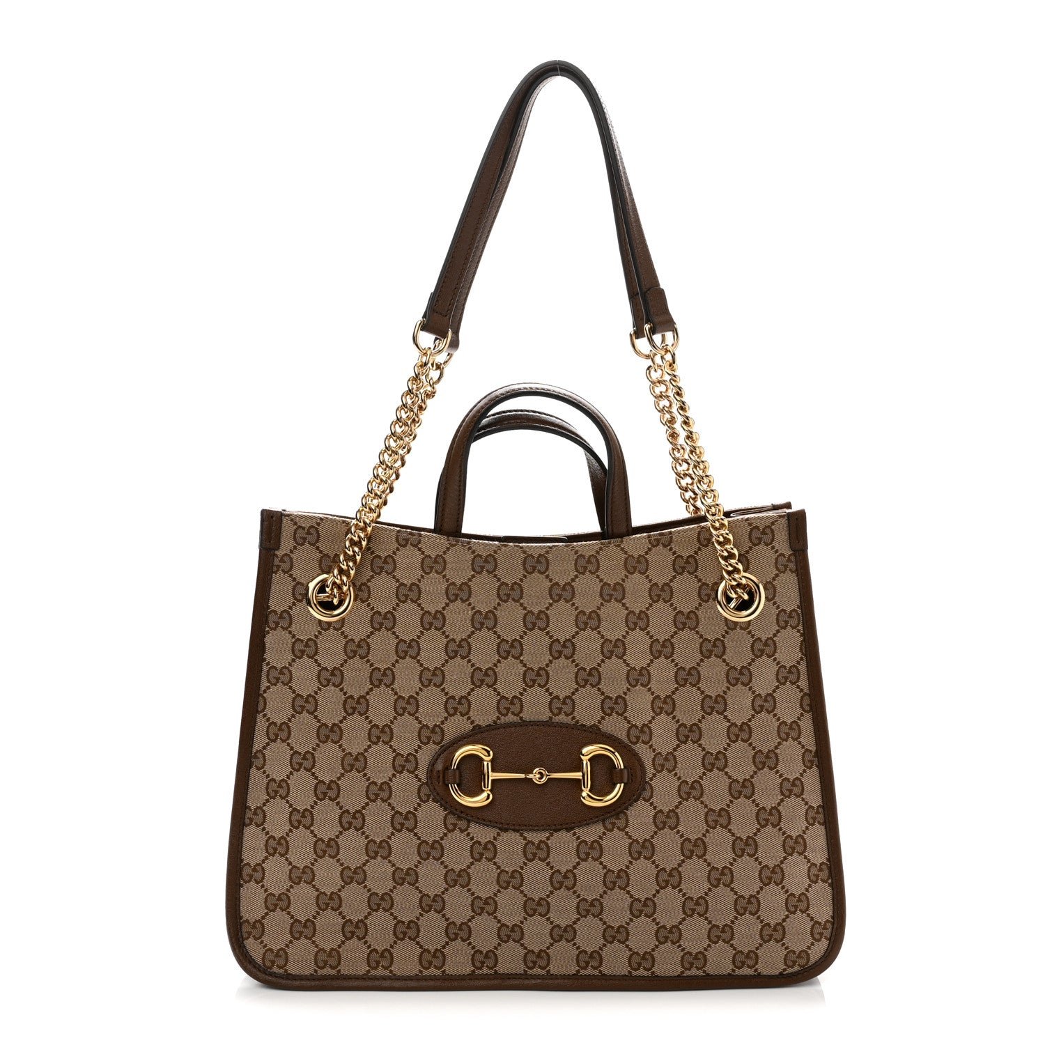 Gucci Monogram Calfskin Medium Horsebit 1955 Tote Bag Beige Brown Sugar Beige Brown Sugar