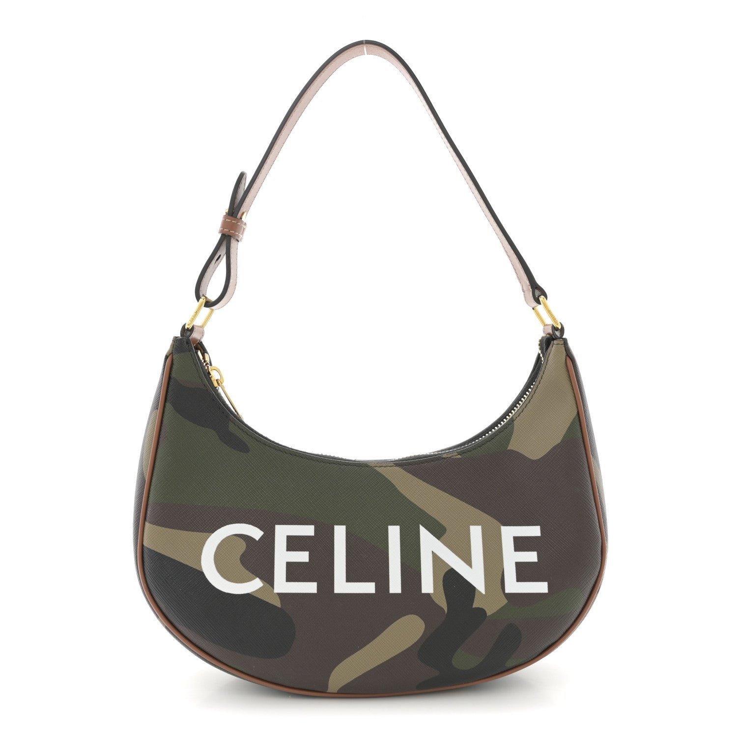Celine Canvas Calfskin Camouflage Ava Logo Triomphe Shoulder Bag Khaki