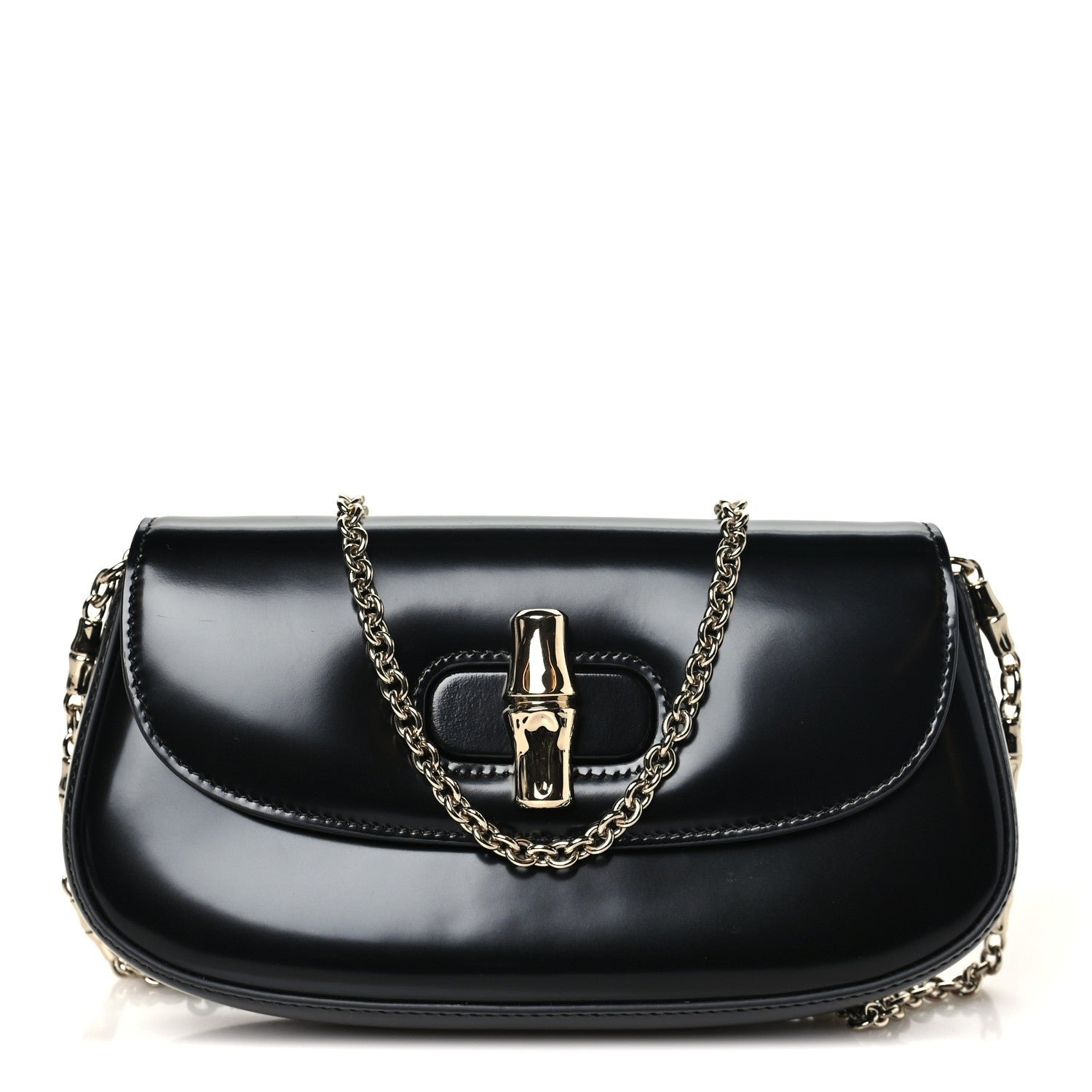 Gucci Shiny Calfskin Small Bamboo Night Bag Black
