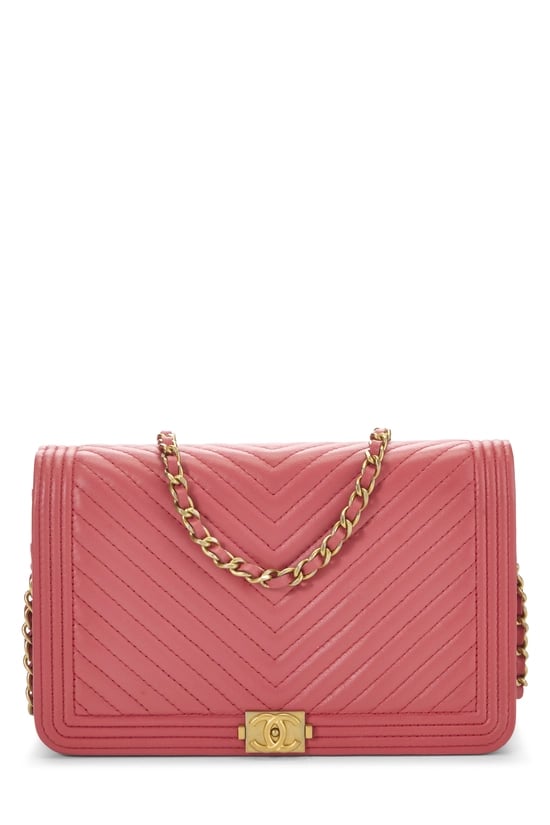 Pink Lambskin Chevron Boy Wallet on Chain (WOC)
