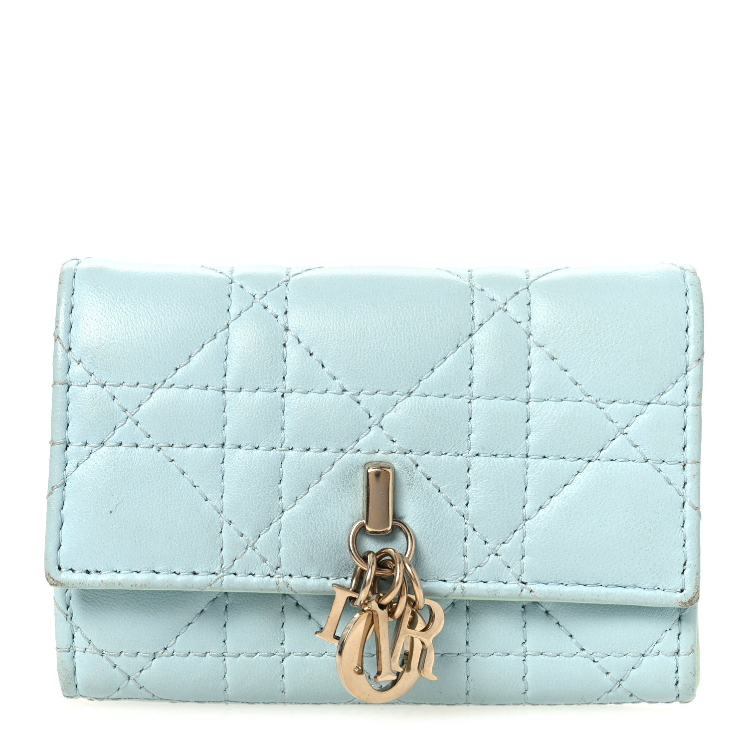 Dior Christian Dior Lambskin Cannage Miss Dior Glycine Wallet Blue Green
