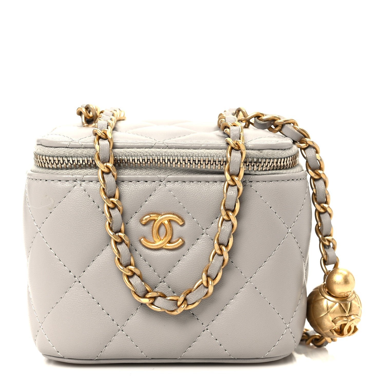 Chanel Lambskin Quilted Pearl Crush Mini Vanity Case With Chain Grey