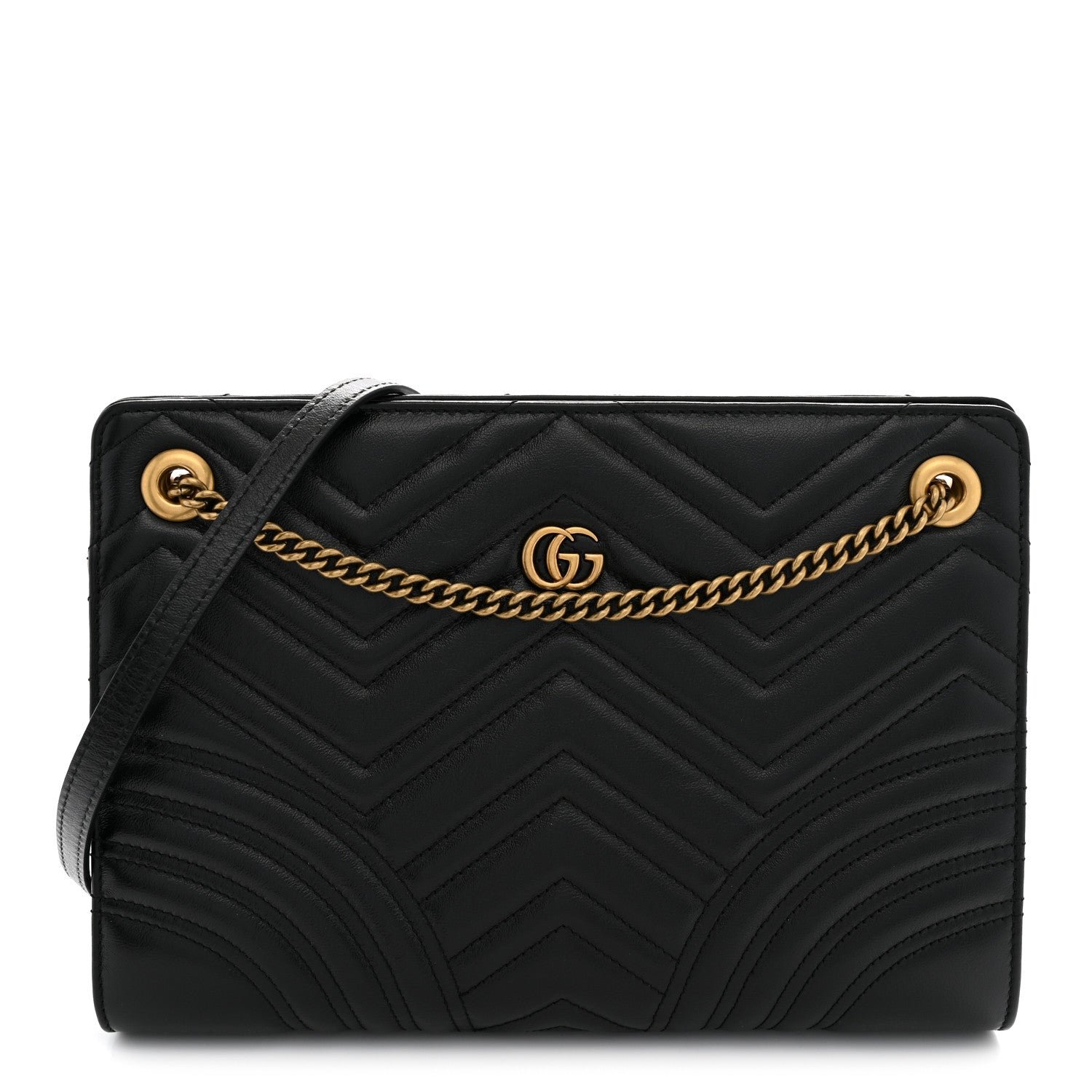 Gucci Azalea Calfskin Matelasse Heart Medium GG Marmont Slim Shoulder Bag Black