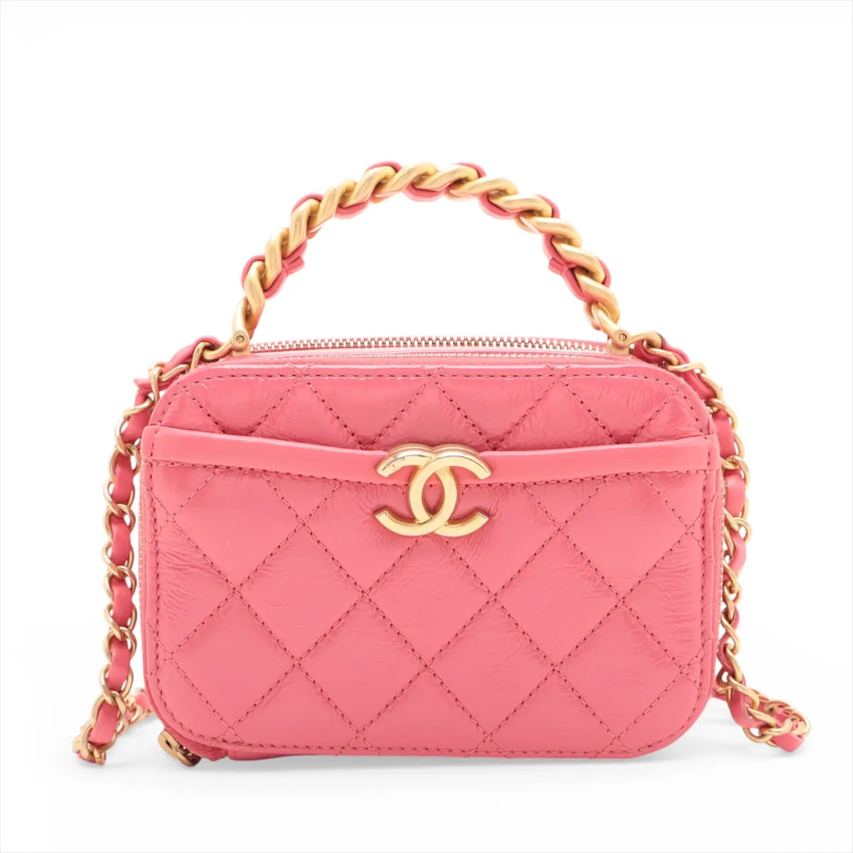 Chanel Matelasse Leather 2 Way Handbag Pink Gold Metal Fittings 30 AS2178