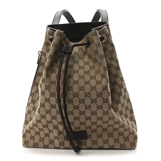 Gucci Monogram Dollar Calfskin O Drawstring Backpack Beige Ebony Testa di Moro Dark Chocolate