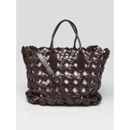 Bottega Veneta Bottega Veneta Fondent Brown Woven Leather Window Tote Bag