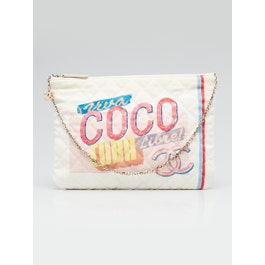 Chanel White Quilted Canvas Coco Cuba Large O-Case Zip Pouch