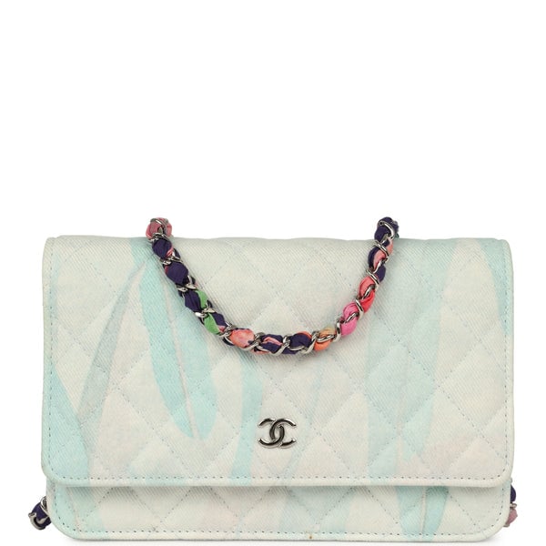 Chanel "Jungle Jeans" Wallet on Chain WOC Light Blue, Multicolor Printed Denim Silver Hardware