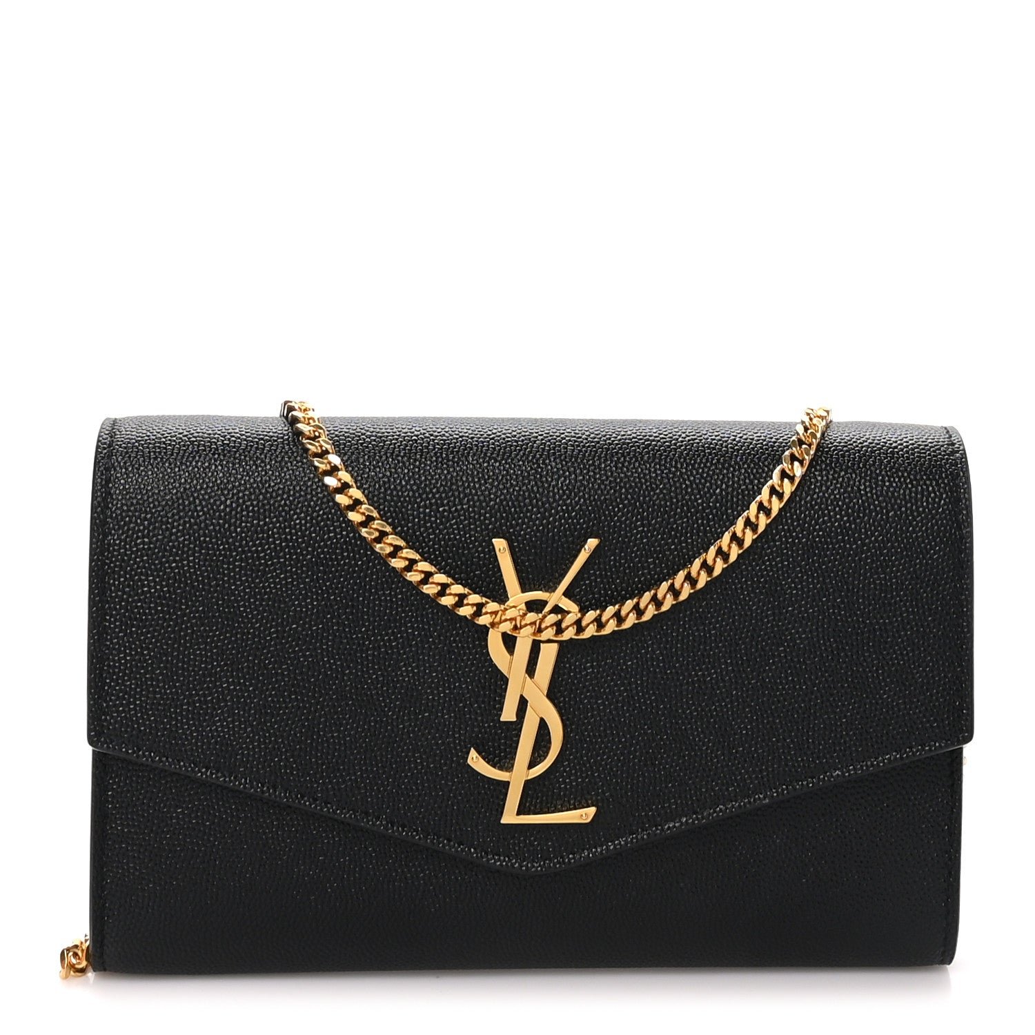 Saint Laurent Grain de Poudre Uptown Chain Wallet Black