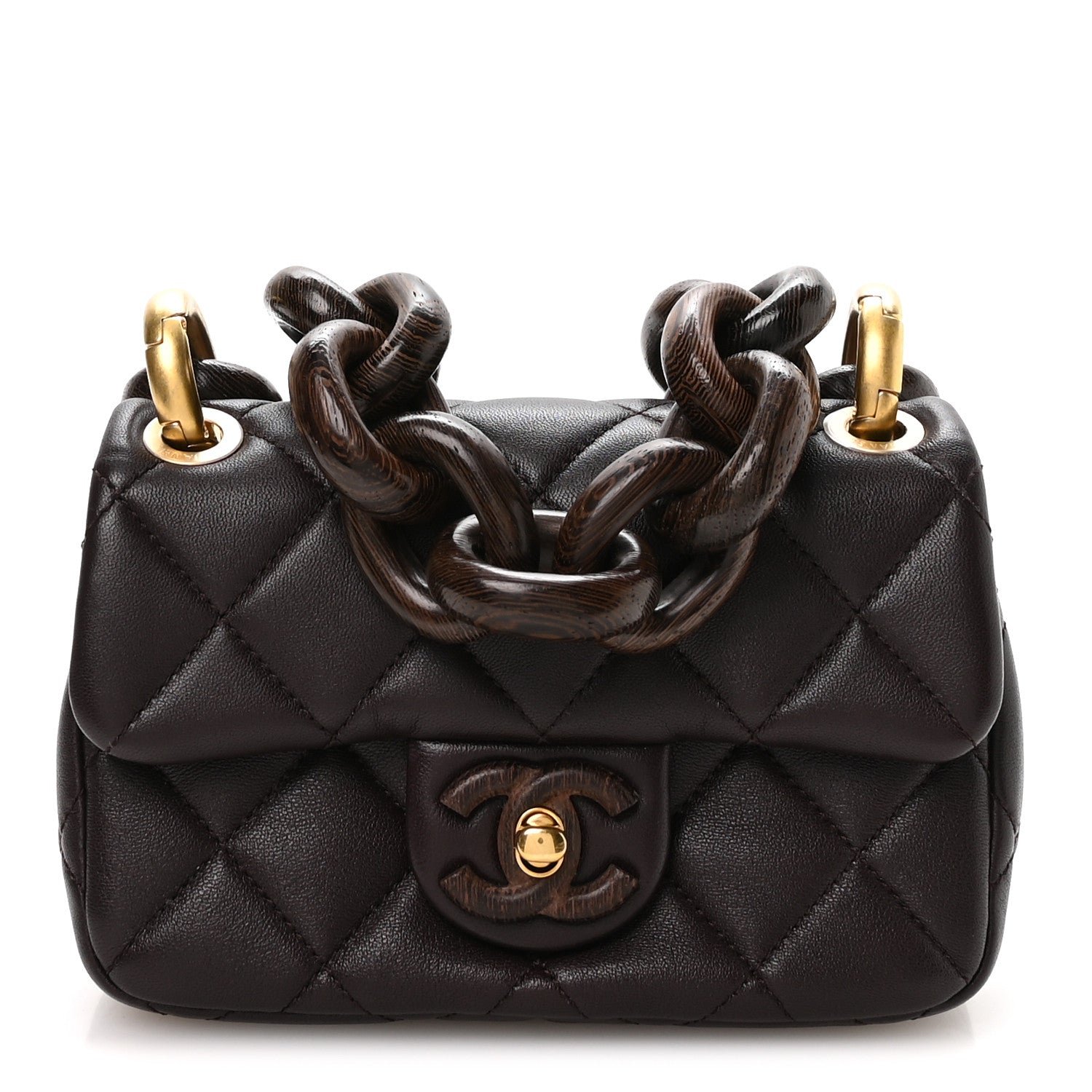 Chanel Lambskin Wenge Quilted Mini Fashion Wood Square Flap Dark Purple