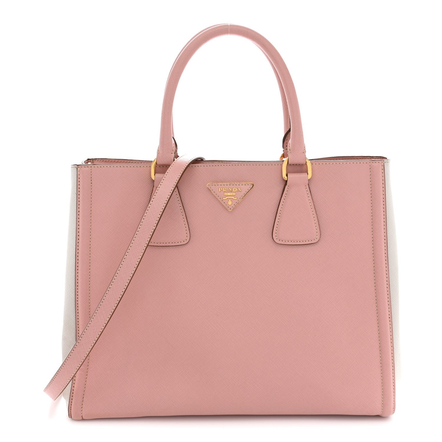 Prada Saffiano Lux Medium Bi-Color Tote Orchidea Talco