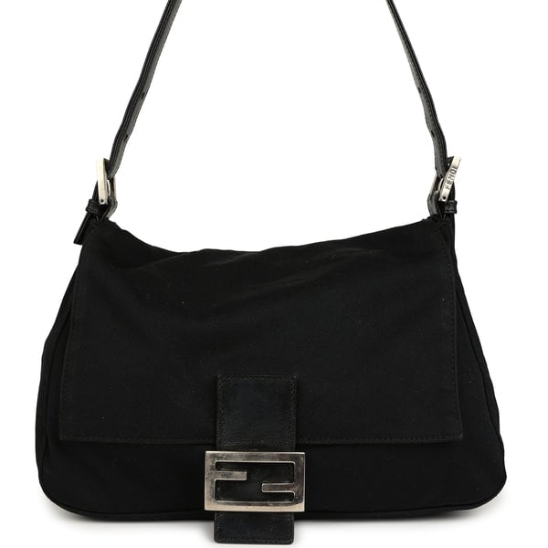 Vintage Fendi Mama Baguette Bag Black Jersey Silver Hardware