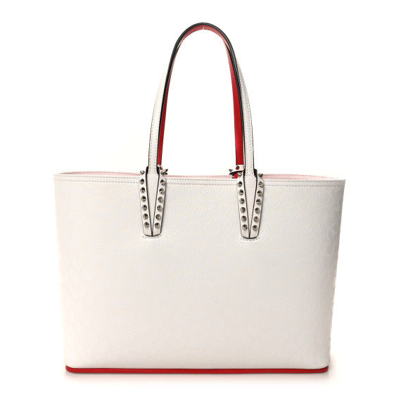 Christian Louboutin Calfskin Leopard Print Spikes Small East West Cabata Tote Snow