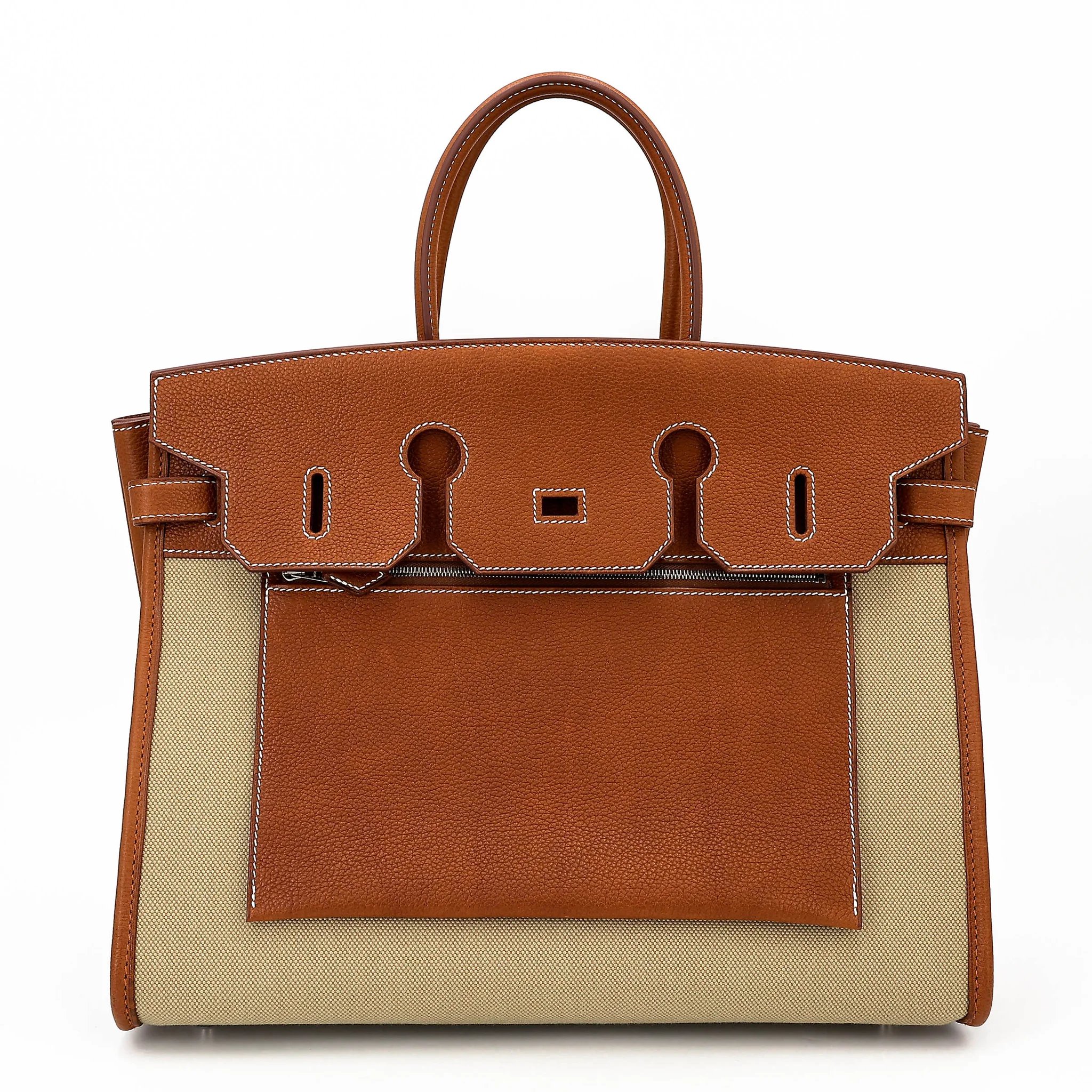 Brand New ( Rank N ) HERMÈS Limited Edition Birkin 35 À L'Envers Fauve (34) Ficelle (17) Barenia Toile H canvas Palladium hardware G (2026)